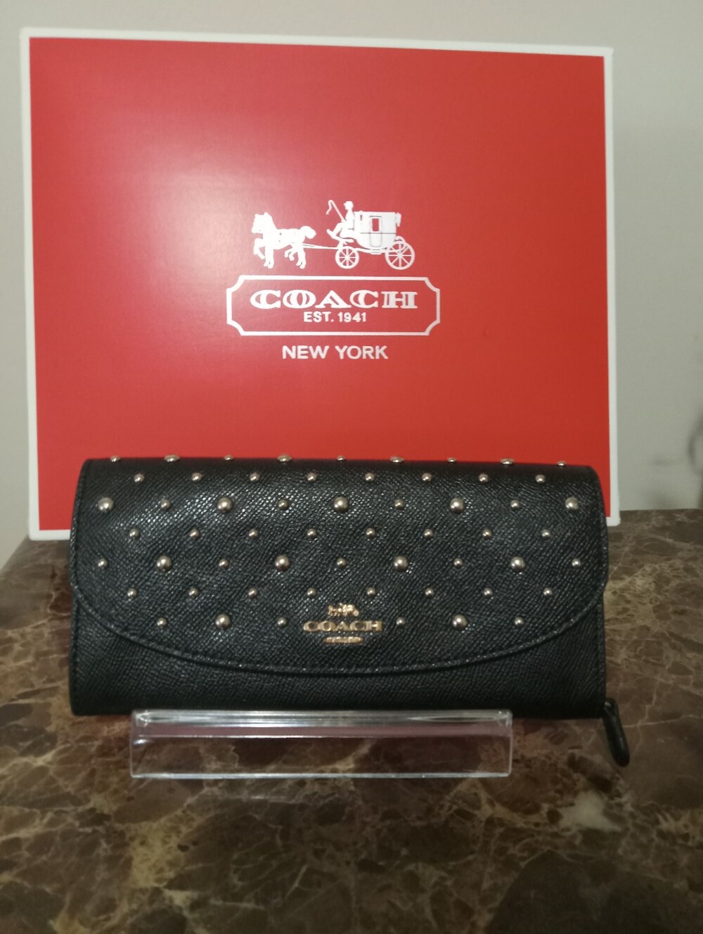 Coach Black Leather Studded Wallet EUC